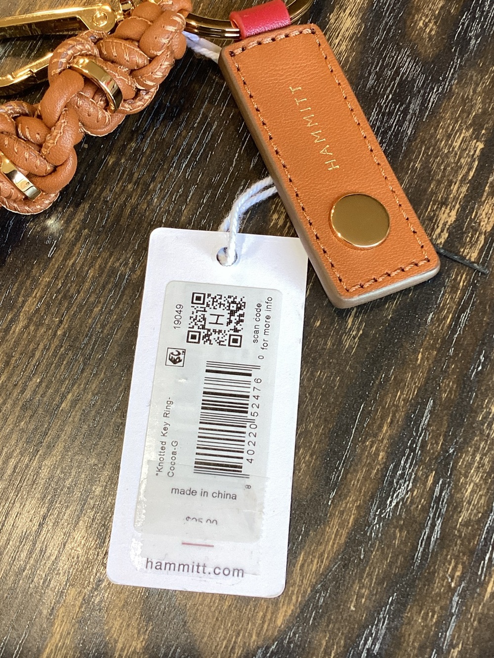 Hammitt Tan Braided Leather Keyring Bag Charm with Gold Hardware and Red Accent - Picture 5 of 5